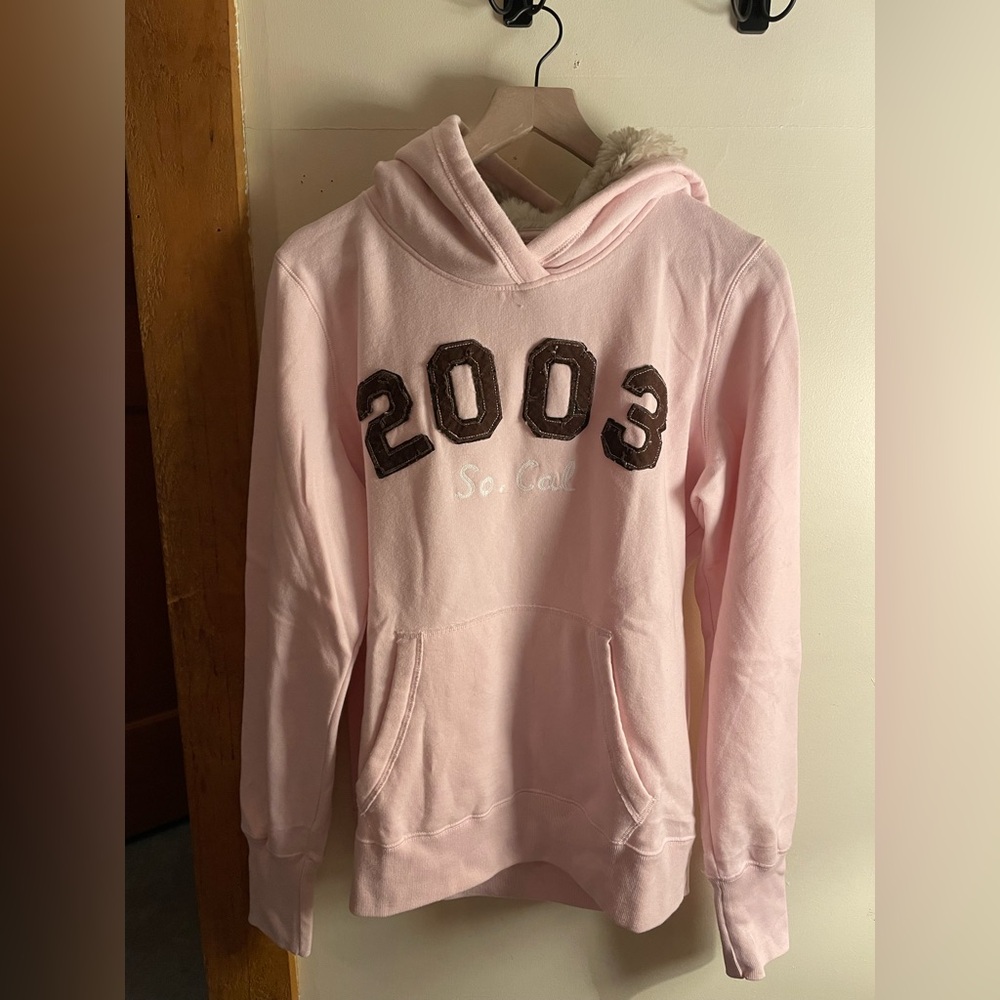 Hollister Light Pink '2003' womens Hoodie with Sherpa Hood
